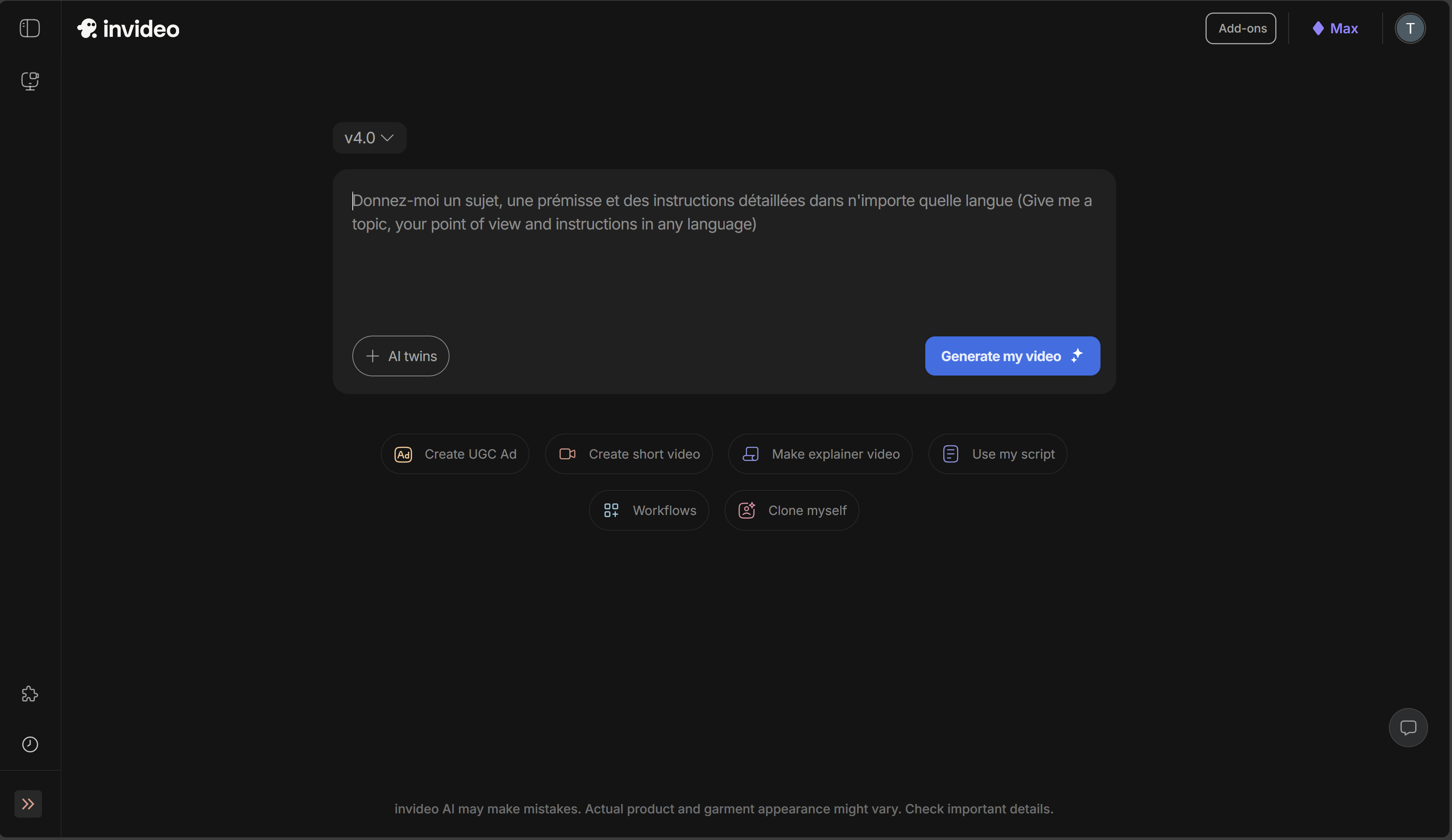 InVideo AI script generation interface