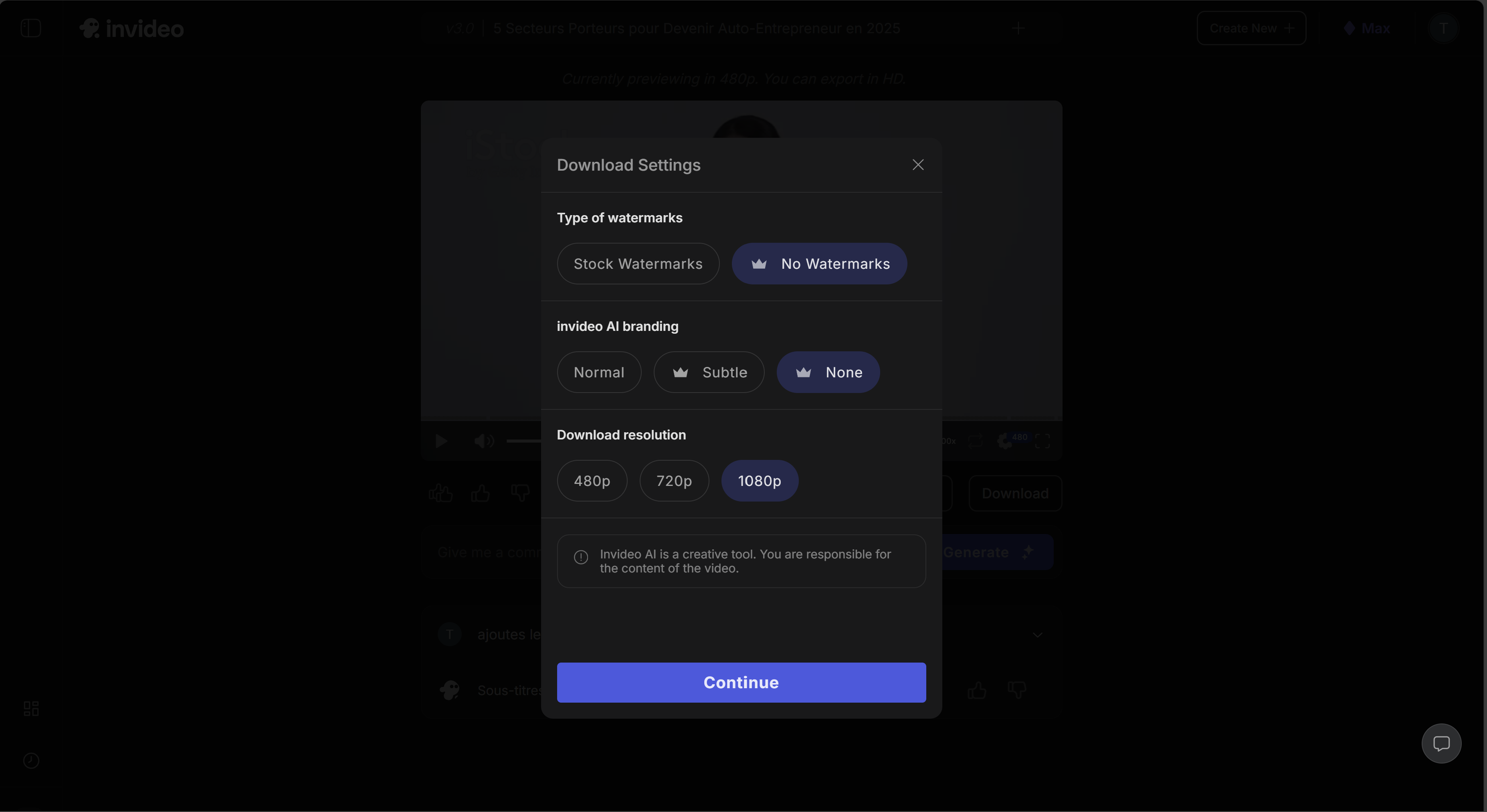 InVideo AI export options